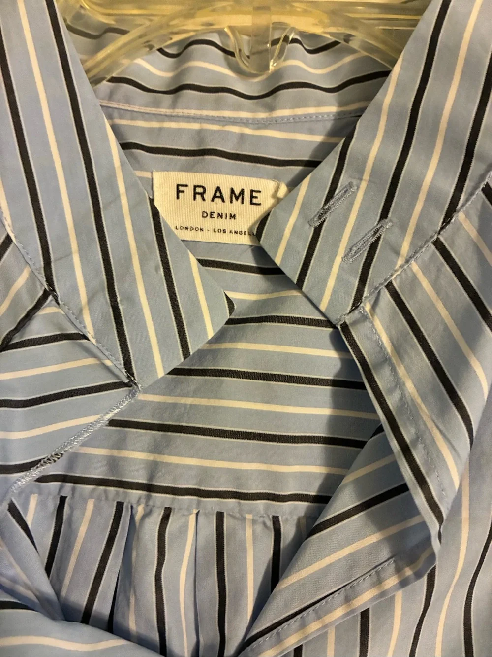 Frame Denim Light Blue Navy & White Striped Sleeveless Blouse